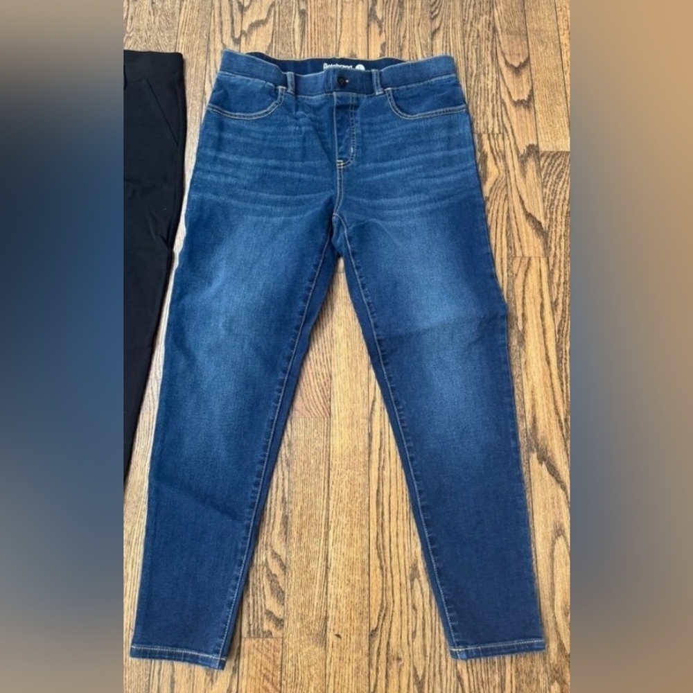 Betabrand Blue Skinny Jeans with Athletic Side Stripes